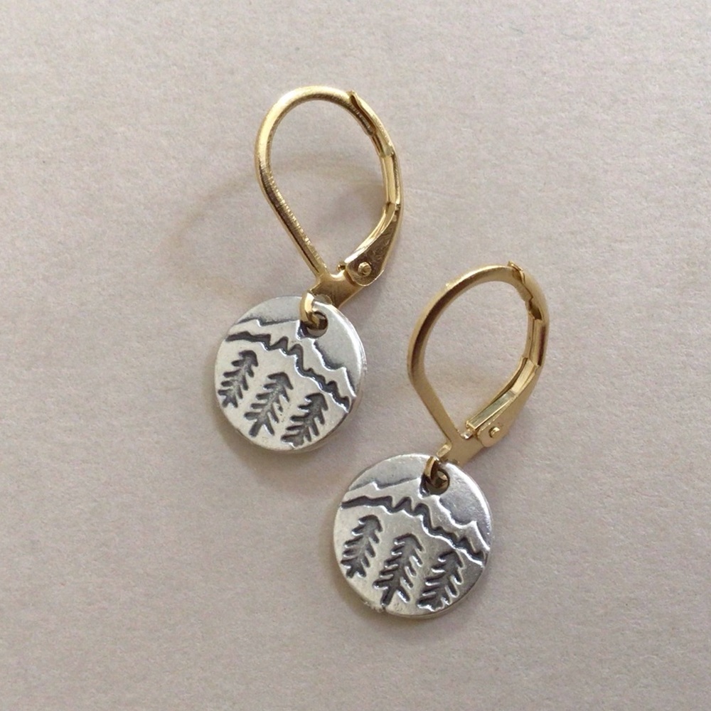 New Sundance Charm Earrings Silver Gold Filled leverback Mountain Pine Tree